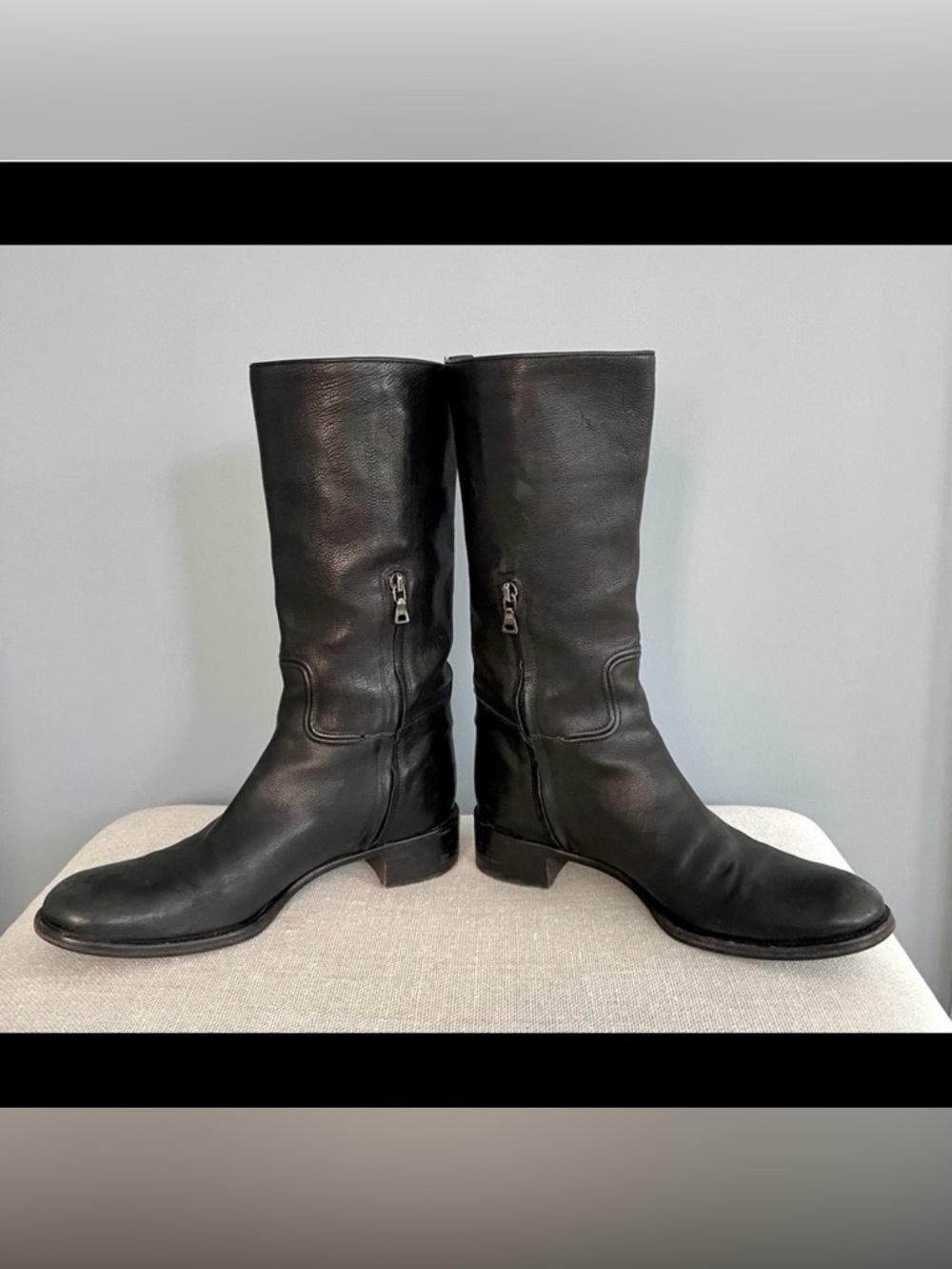 Prada Black Leather Boots with Gold Logo Detail